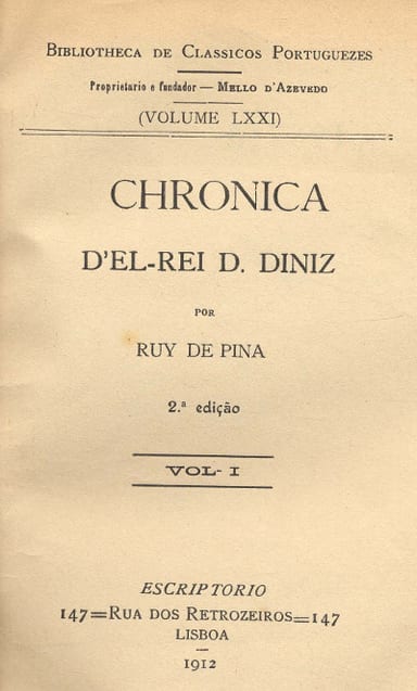Couverture de Chronica d'el rei D. Diniz (Vol. I) par Rui de Pina