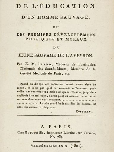 Capa de De l'éducation d'un homme sauvage / ou des premiers développemens physiques et moraux du jeune sauvage de l'Aveyron, de Jean Marc Gaspard Itard