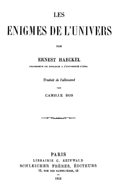 Copertina di Les énigmes de l'Univers, di Ernst Haeckel
