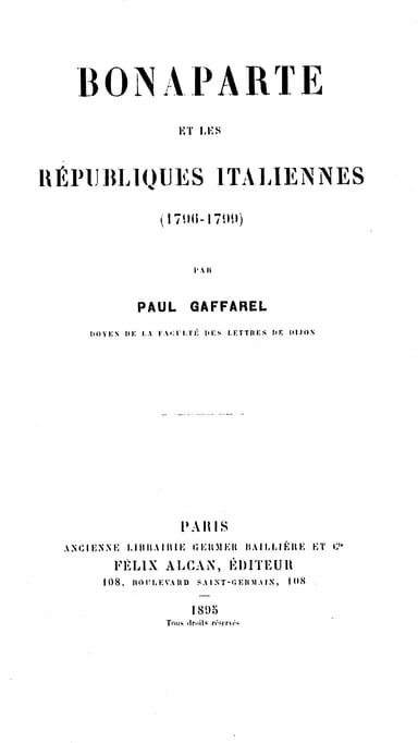 Portada de Bonaparte et les Républiques Italiennes (1796-1799), de Paul Gaffarel