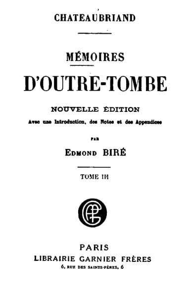 Portada de Mémoires d'Outre-Tombe, Tome 3, de vicomte de François-René Chateaubriand