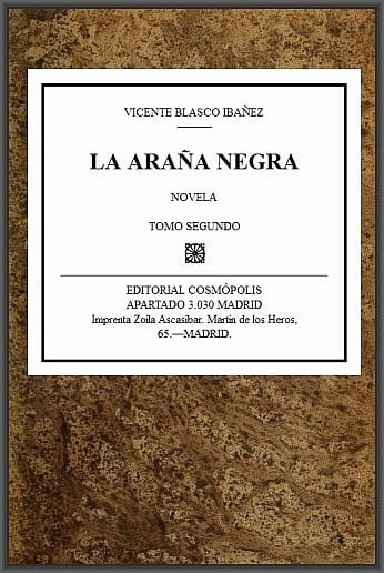 Portada de La araña negra, t. 2/9, de Vicente Blasco Ibáñez