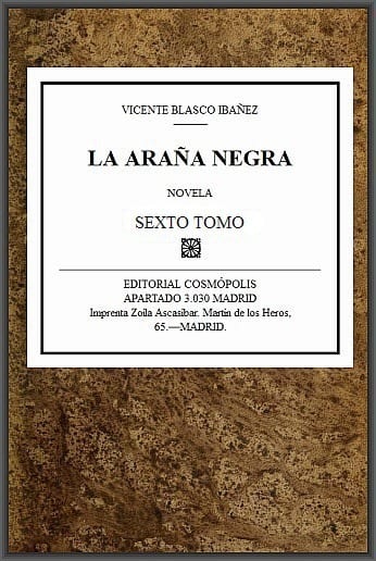Portada de La araña negra, t. 6/9, de Vicente Blasco Ibáñez