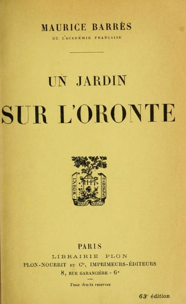 Copertina di Un jardin sur l'Oronte, di Maurice Barrès