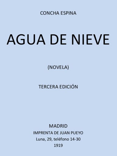 Cover of Agua de Nieve (Novela) by Concha Espina