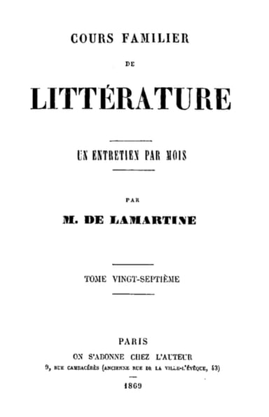 Capa de Cours familier de Littérature - Volume 27, de Alphonse de Lamartine