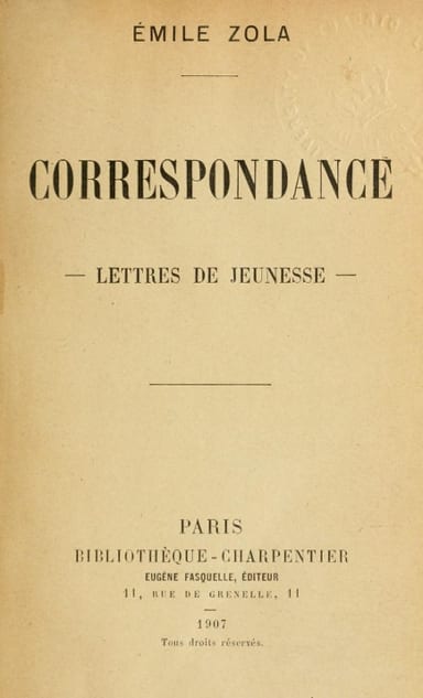 Copertina di Correspondance: Lettres de jeunesse, di Émile Zola