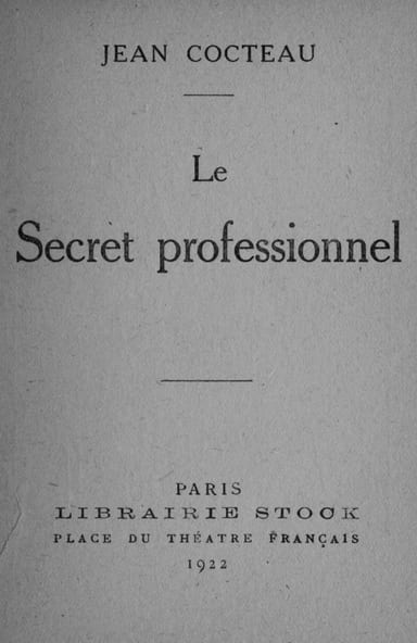 Copertina di Le Secret professionnel, di Jean Cocteau