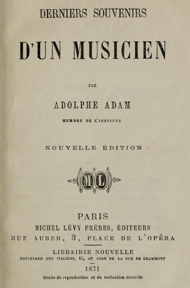 Copertina di Derniers souvenirs d'un musicien, di Adolphe Adam
