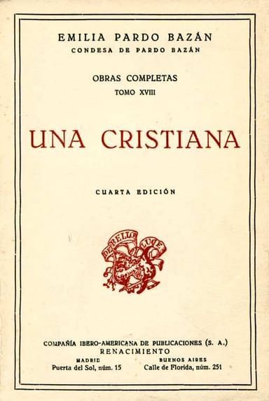 Portada de Una Cristiana, de condesa de Emilia Pardo Bazán