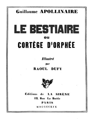 Copertina di Le bestiaire: ou, Cortège d'Orphée, di Guillaume Apollinaire