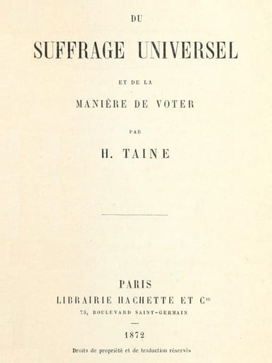 Portada de Du suffrage universel et de la manière de voter, de Hippolyte Taine