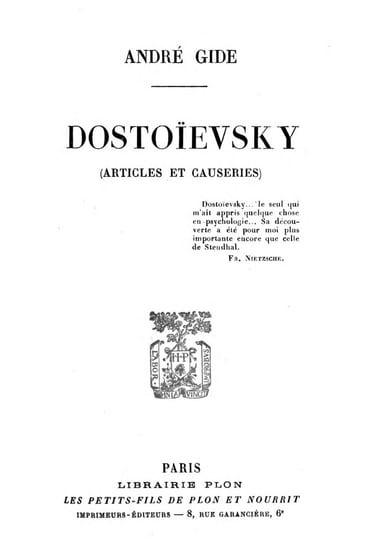 Copertina di Dostoïevsky (Articles et Causeries), di André Gide