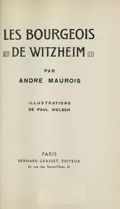Copertina di Les Bourgeois de Witzheim, di André Maurois