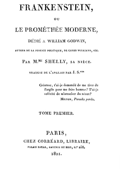 Copertina di Frankenstein, ou le Prométhée moderne Volume 1 (of 3), di Mary Wollstonecraft Shelley