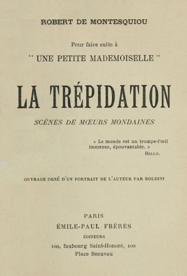 Capa de La trépidation, de comte de Robert Montesquiou-Fézensac