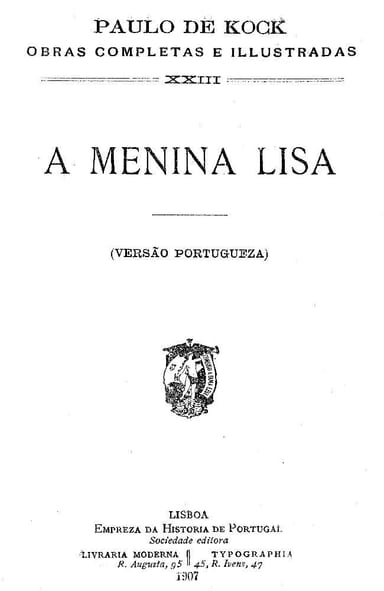 Capa de A menina Lisa, de Paul de Kock