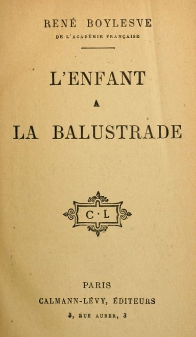 Copertina di L'enfant à la balustrade, di René Boylesve