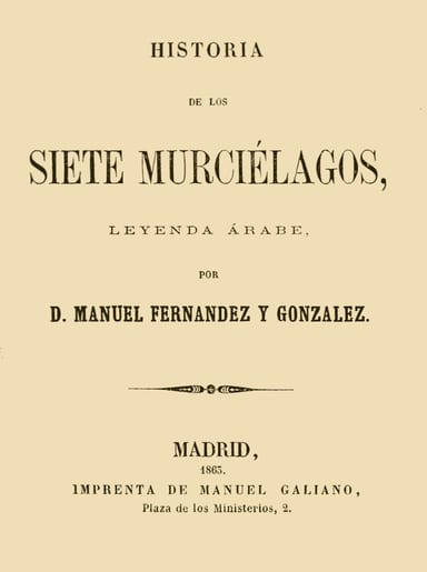 Portada de Historia de los siete murciélagos, leyenda árabe, de Manuel Fernández y González