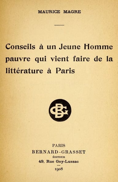 Copertina di Conseils à un Jeune Homme pauvre qui vient faire de la littérature à Paris, di Maurice Magre