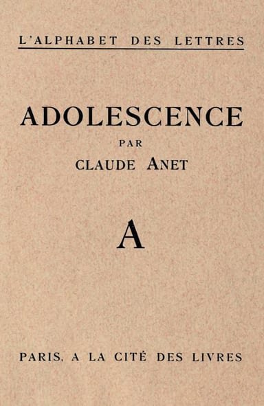 Portada de Adolescence, de Claude Anet