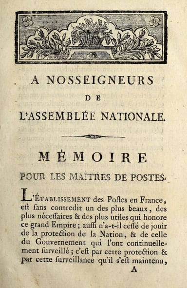 Portada de A Nosseigneurs de l'Assemblée nationale: Mémoire pour les maîtres de postes, de Anonymous