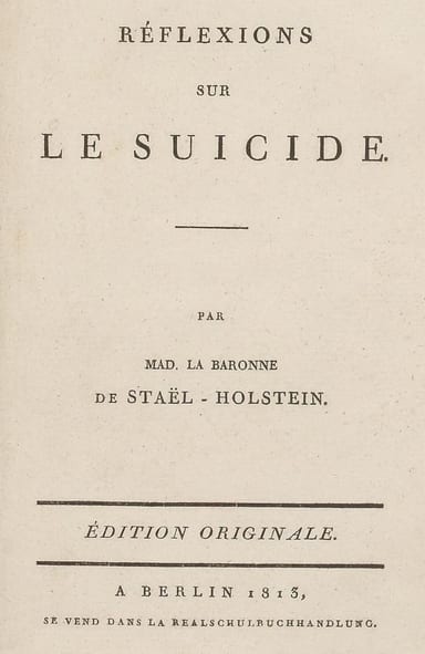 Copertina di Réflexions sur le suicide, di Madame de Staël