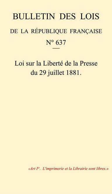 Copertina di Loi du 29 juillet 1881 sur la Liberté de la Presse, di Anonymous