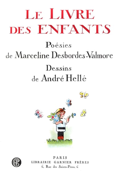 Operculum “Le livre des enfants”, auctore Marceline Desbordes-Valmore