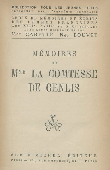 Copertina di Mémoires de Mme la Comtesse de Genlis, di comtesse de Stéphanie Félicité Genlis