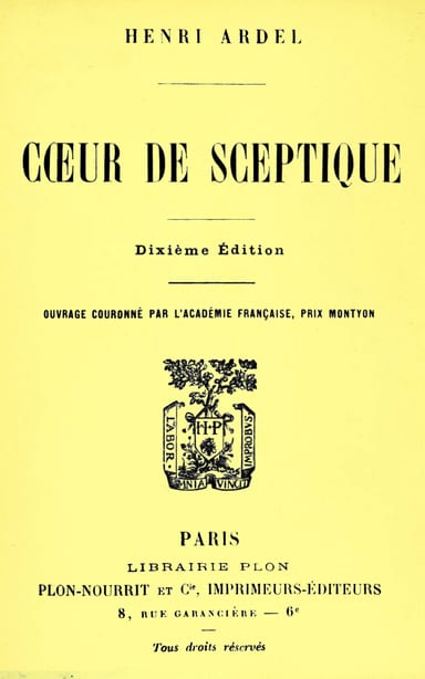 Copertina di Cœur de sceptique, di Henri Ardel