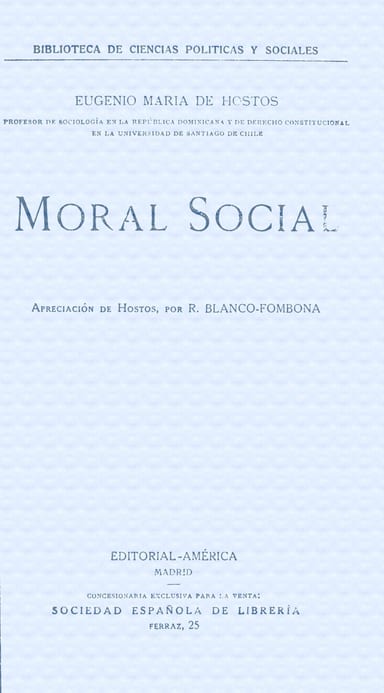 Portada de Moral social, de Eugenio María de Hostos