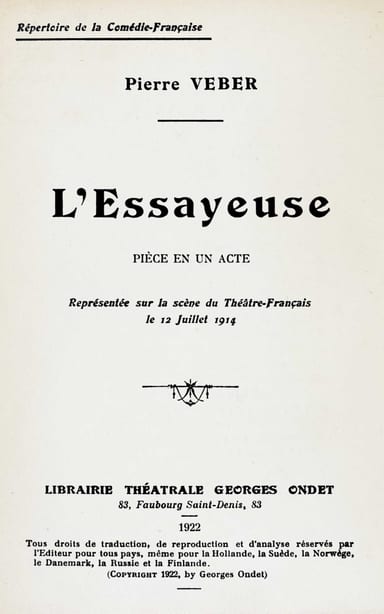 Copertina di L'essayeuse, di Pierre Veber