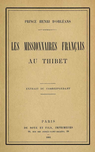 Copertina di Les missionnaires français au Thibet, di Prince Henri d' Orléans