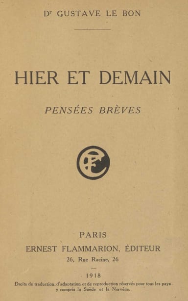 《Hier et demain》封面,Gustave Le Bon 著