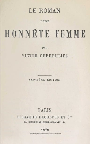 Copertina di Le roman d'une honnête femme, di Victor Cherbuliez