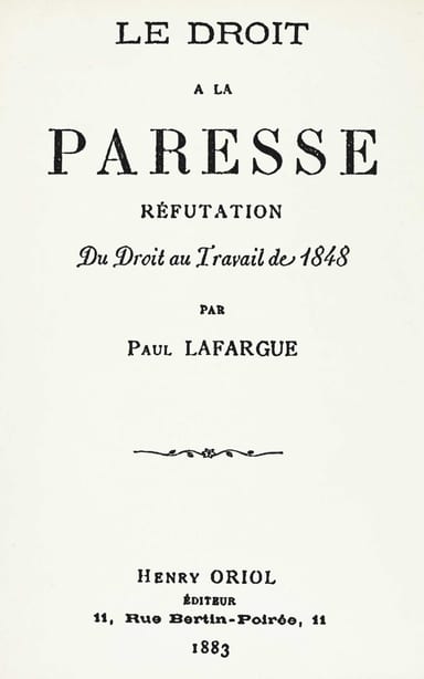 Copertina di Le droit à la paresse, di Paul Lafargue
