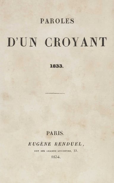 Portada de Paroles d'un croyant, 1833, de Félicité Robert de Lamennais