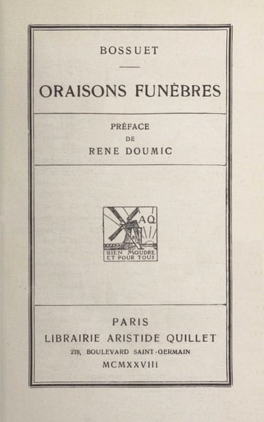 Portada de Oraisons funèbres, de Jacques Bénigne Bossuet