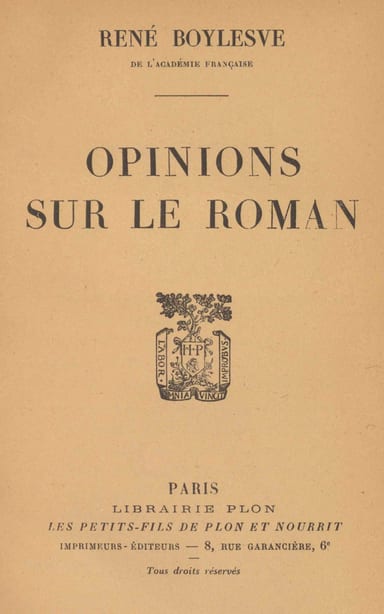 Copertina di Opinions sur le roman, di René Boylesve