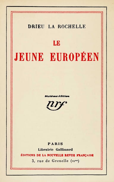 Portada de Le jeune Européen, de Pierre Drieu La Rochelle