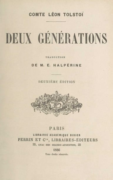 Portada de Deux générations, de graf Leo Tolstoy