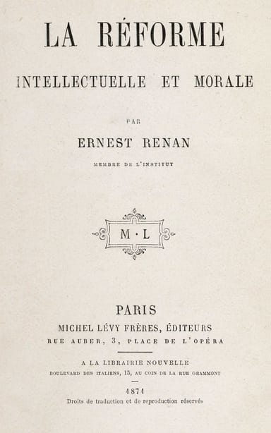 Portada de La réforme intellectuelle et morale, de Ernest Renan