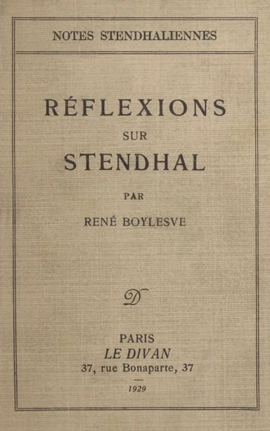 Copertina di Réflexions sur Stendhal, di René Boylesve