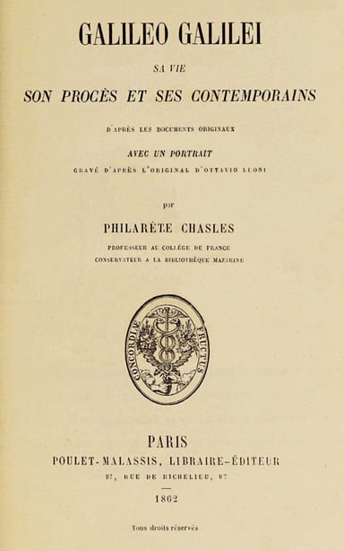 Copertina di Galileo Galilei: sa vie, son procès et ses contemporains, di Philarète Chasles