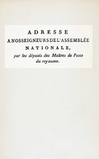 Copertina di Adresse à nos seigneurs de l'Assemblée nationale, par les députés des maîtres de poste du royaume, di Alexis Gensoul; maître de poste Dotézac; maître de poste d'Angers Drely