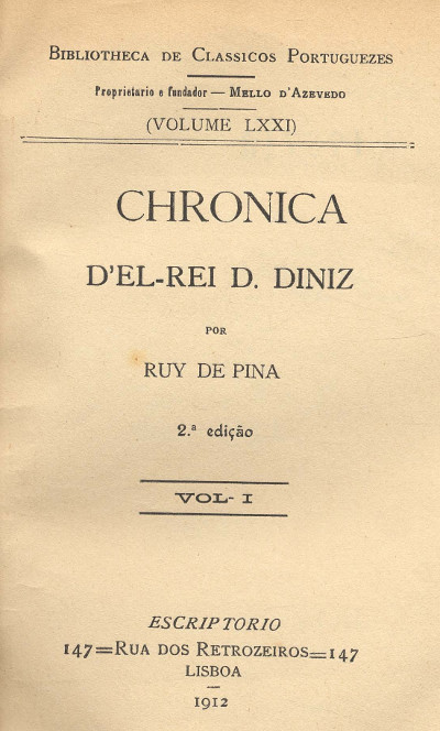 Couverture de Chronica d'el rei D. Diniz (Vol. I) par Rui de Pina
