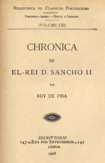 Copertina di Chronica de El-Rei D. Sancho II, di Rui de Pina