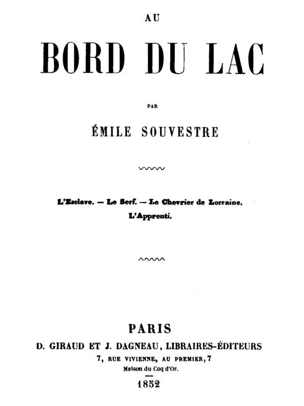 Cover of Au bord du lac / L'Esclave, le Serf, le Chevrier de Lorraine, l'Apprenti by Émile Souvestre