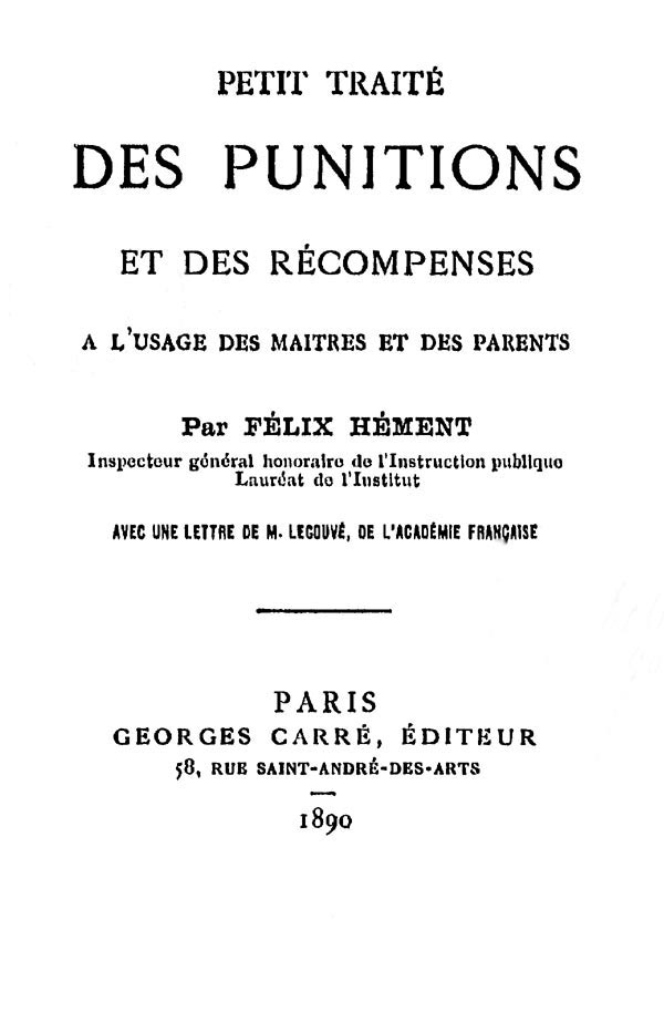Copertina di Petit traité des punitions et des récompenses à l'usage des maîtres et des parents, di Félix Hément